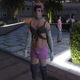 An NPC in GTAV wearing a bustier and a purple skirt with a visible bulge